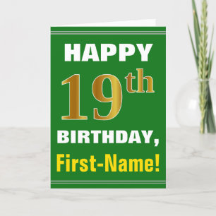 Gras, Vert, Faux Gold 19e anniversaire avec carte 