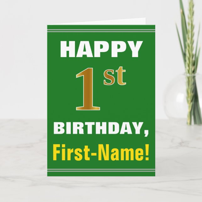Gras, Vert, Faux Gold 1er anniversaire avec carte  (Devant)