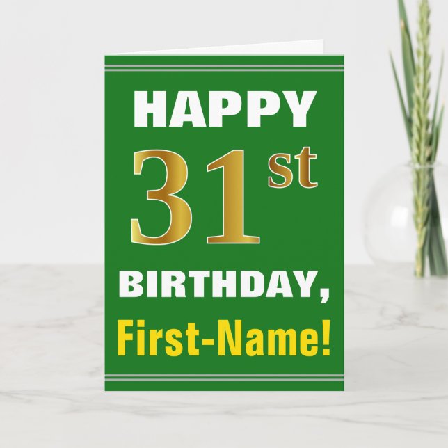 Gras, Vert, Faux Gold 31e anniversaire avec carte  (Devant)