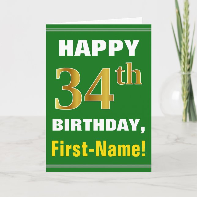 Gras, Vert, Faux Gold 34e anniversaire avec carte  (Devant)