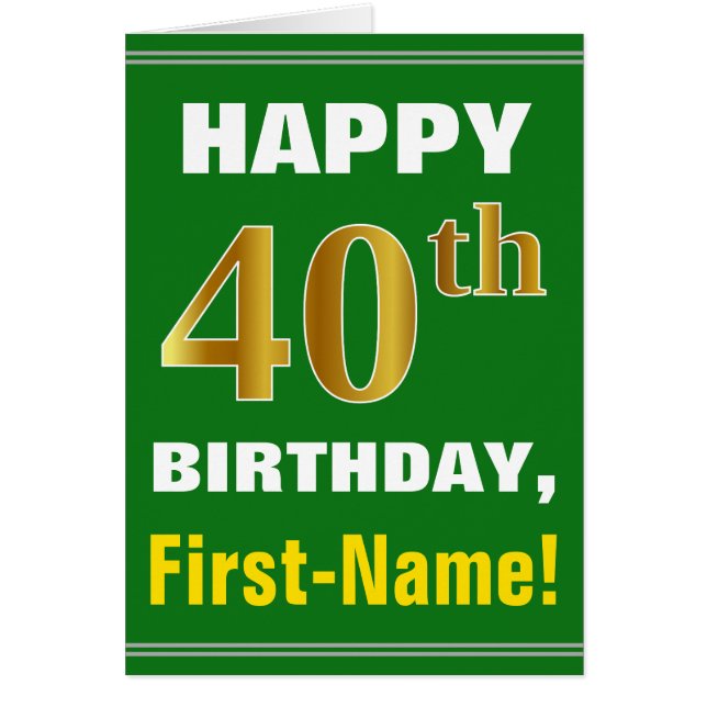 Gras, Vert, Faux Gold 40e anniversaire avec carte  (Devant)