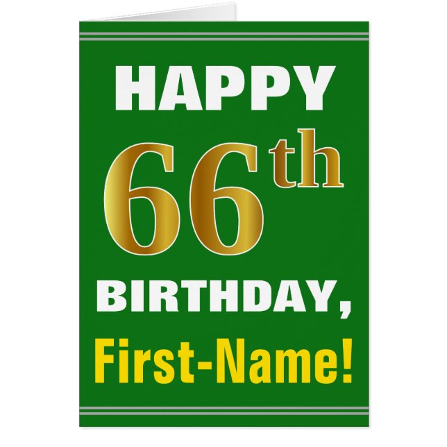 Gras, Vert, Faux Gold 66e anniversaire avec carte  (Devant)