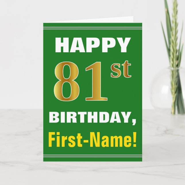 Gras, Vert, Faux Gold 81e anniversaire avec carte  (Devant)