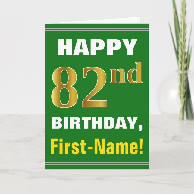 Gras, Vert, Faux Gold 82e anniversaire avec carte  (Devant)