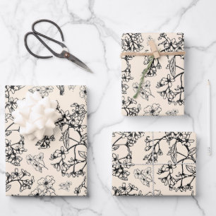 Grasmere Garden Vintage Modern Botanical Pattern Wrapping Paper Sheet