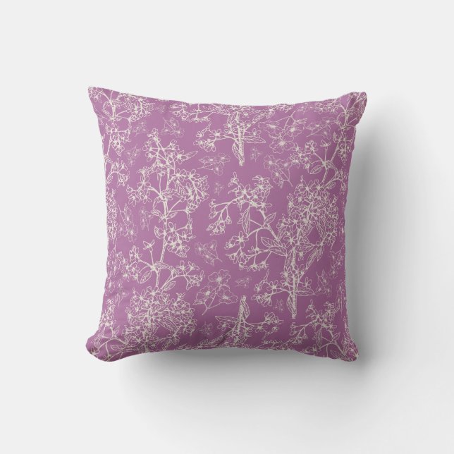 Grasmere Vintage Modern Botanical Pattern Lavender Throw Pillow (Front)