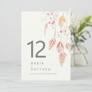 Grass and berries fall wedding table number card