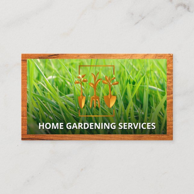 Grass Background | Gardening Logo Business Card (Front)