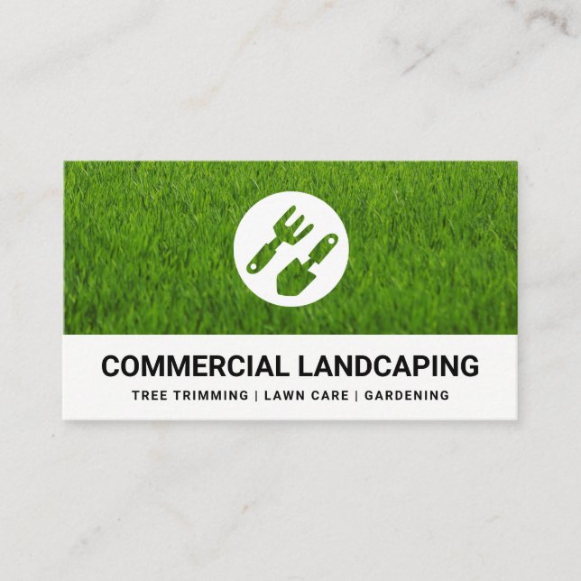 Grass Background | Gardening Tools  Business Card (Front)
