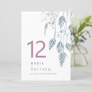 Grass berries fall wedding pink blue table number