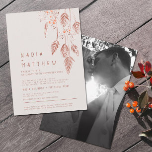 Grass berries tan terracotta watercolor photo invi invitation