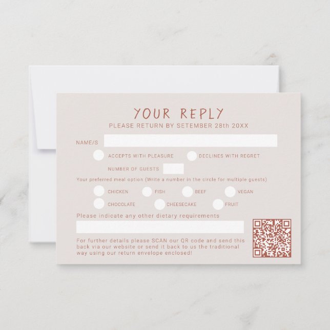 Grass berries tan terracotta watercolor qr code RSVP card (Back)