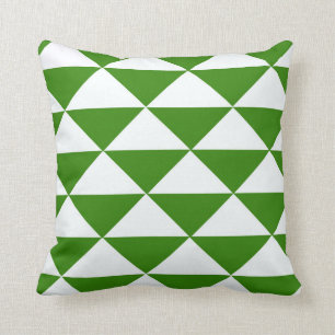 Grass Green and White Triangles Throw Pillow