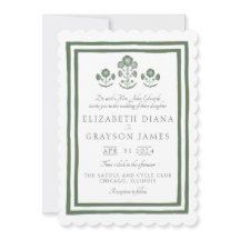 Grass Green Botanical Block Print Wedding