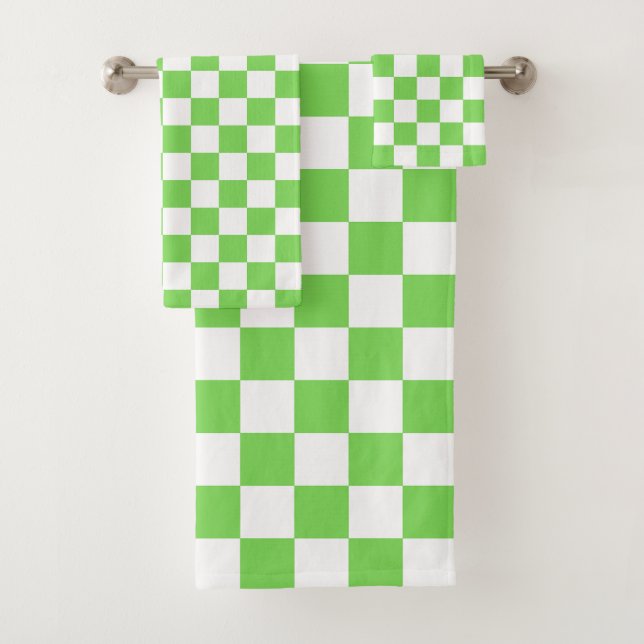 Grass green chequered  bath towel set (Insitu)
