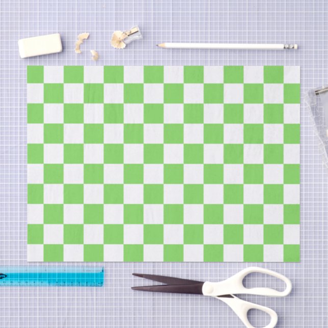 Grass green chequered  tissue paper (Craft)