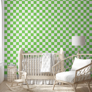 Grass green chequered  wallpaper