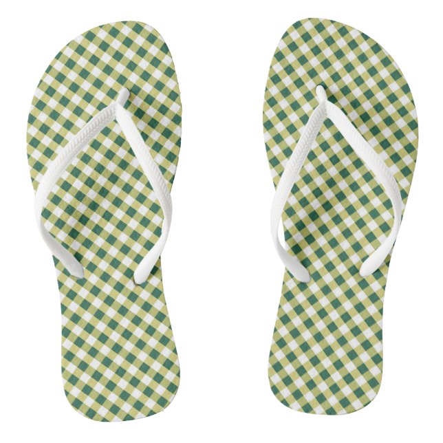 Grass Green Gingham Design Flip Flops (Footbed)