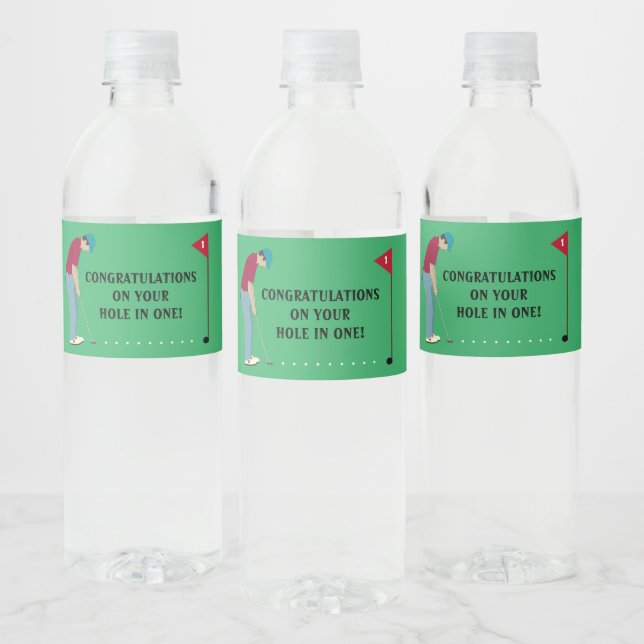 Grass Green Golfer Putting Ball Themed Water Bottle Label (Bottles)