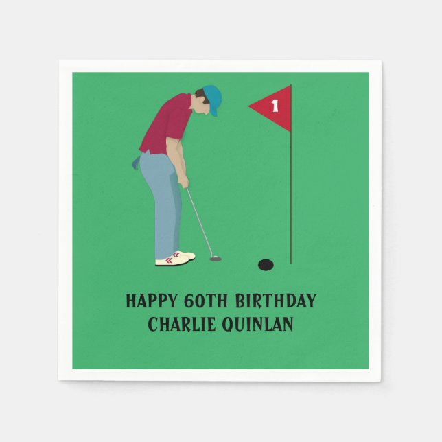 Grass Green Golfer Themed Napkin (Front)