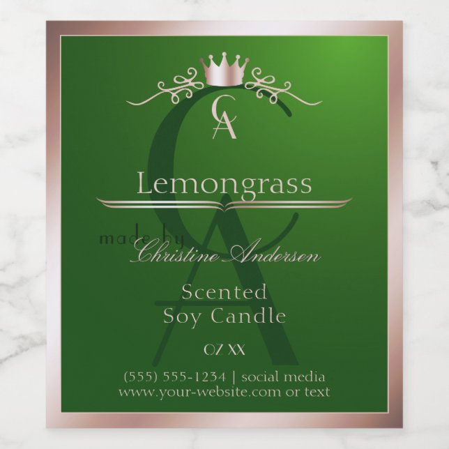 Grass Green Product Label Rose Gold Frame Monogram (Single Label)