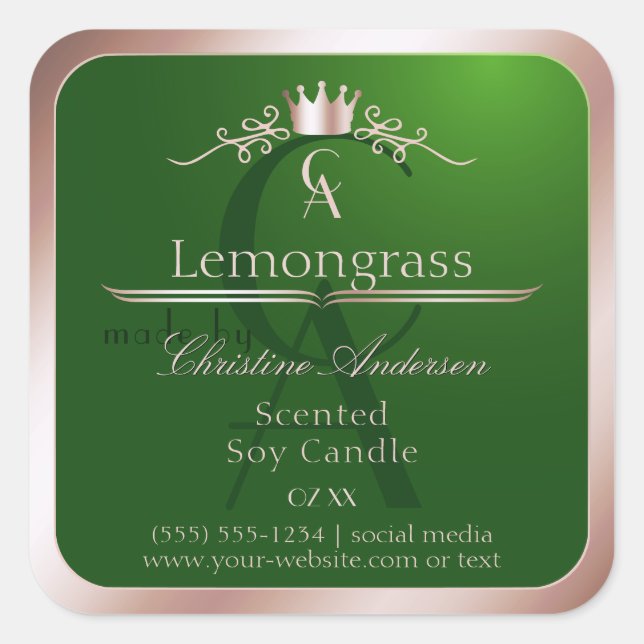 Grass Green Product Label Rose Gold Frame Monogram (Front)