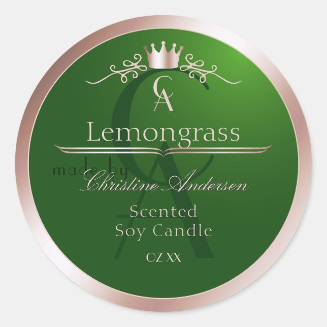 Grass Green Product Label Rose Gold Frame Monogram (Front)