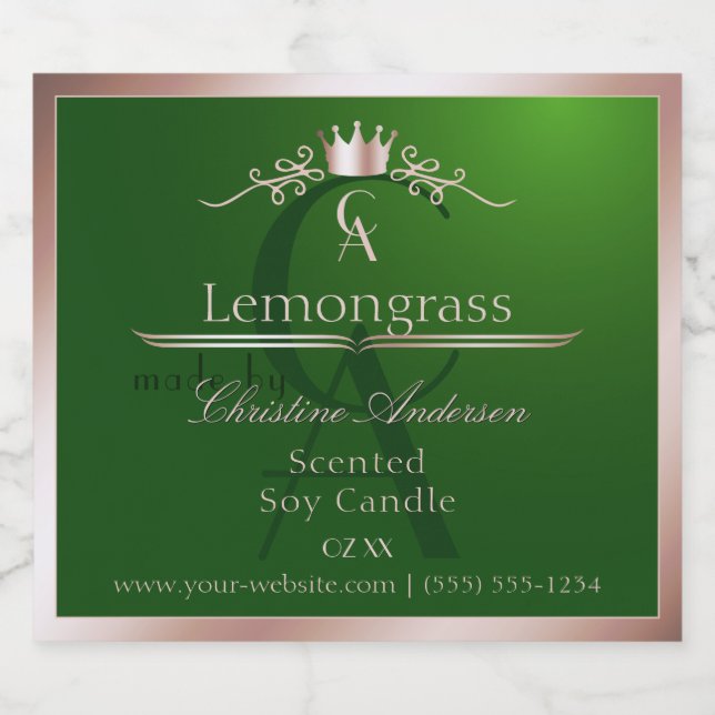 Grass Green Product Label Rose Gold Frame Monogram (Single Label)
