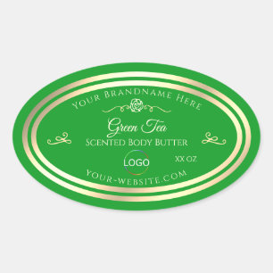 Grass Green Product Label with Gold Frame and Logo