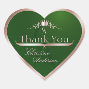 Grass Green Rose Gold Frame and Monogram Thank You Heart Sticker
