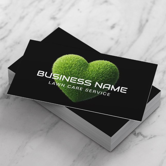 Grass Heart Lawn Care & Landscaping Black Business Card (Creator Uploaded)