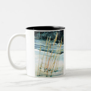 Grass in the snow Two-Tone coffee mug