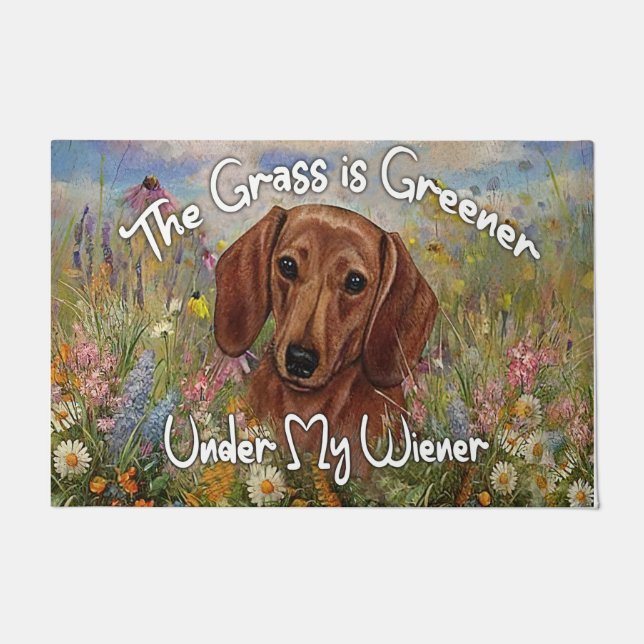 Grass Is Greener Under My Wiener, Funny Doormat (Front)