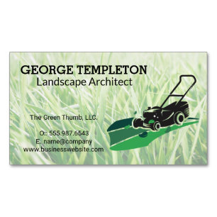 Grass   Lawn Mower   Landscaping Industry Magnetic Business Card