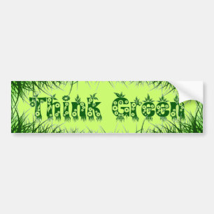 Grass Leaves & Flowers "Think Green" Bumper Sticker