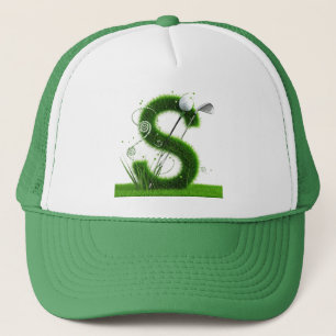 Grass Letter Golf Theme With Balls And Clubs Trucker Hat