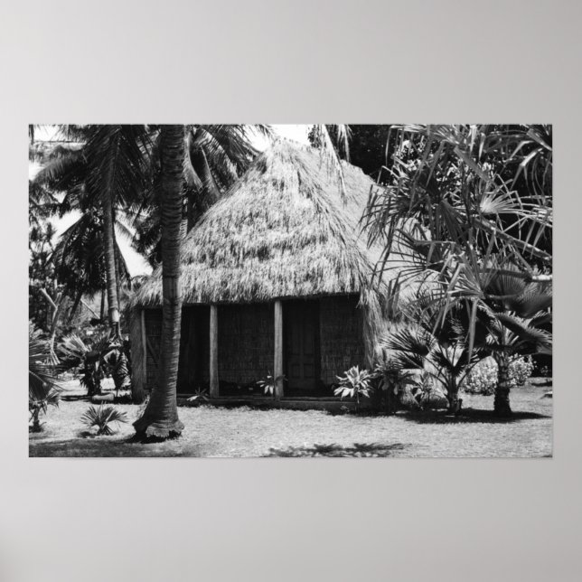 Grass Shack on Beach - Hawaii Island Poster (Front)
