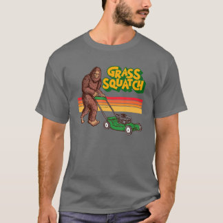 Grass Squatch! Push Lawn Mower Funny Bigfoot Sasqu T-Shirt
