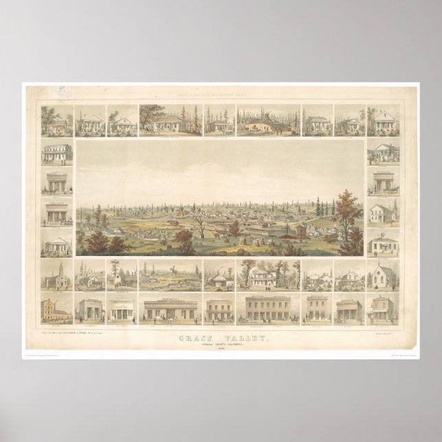 Grass Valley, CA. Panoramic Map 1858 (0663A) Poster (Front)