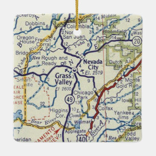 Grass Valley CA Retro Map Ceramic Ornament