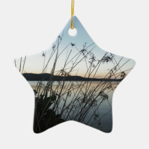 Grasses at lake Sunset Ceramic Ornament
