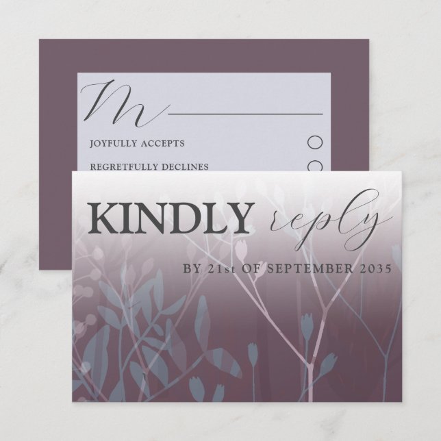 Grasses sauvages rustiques Plum foncé Mariage RSVP (Devant / Derrière)