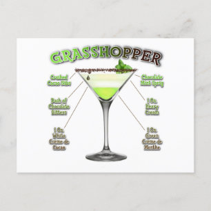 GRASSHOPPER Cocktail Recipe Art  Postcard