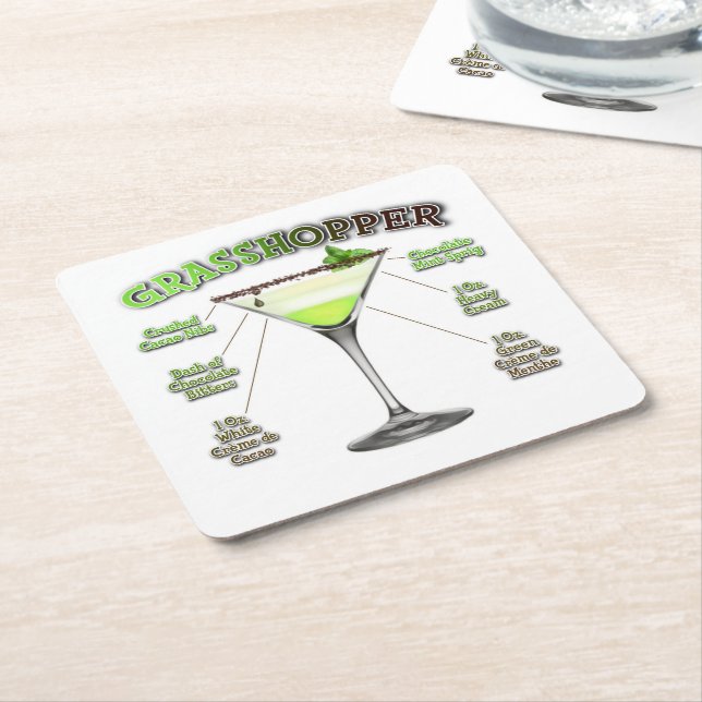 GRASSHOPPER Cocktail Recipe Art Square Paper Coaster (Angled)