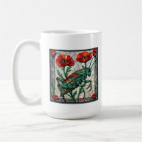 Grasshopper cricket stained glass poppy flower eye