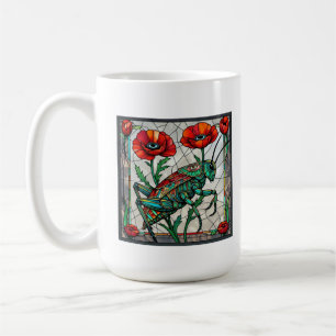 Grasshopper cricket stained glass poppy flower eye coffee mug