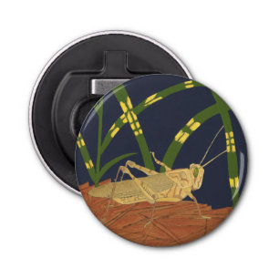 Grasshopper in Green Grass on Blue Background Bottle Opener
