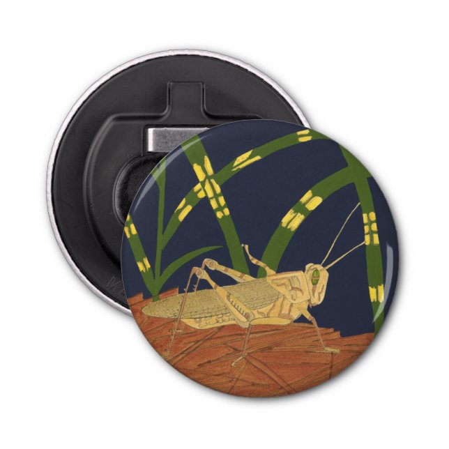 Grasshopper in Green Grass on Blue Background Bottle Opener (Front)