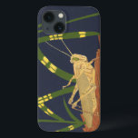 Grasshopper in Green Grass on Blue Background iPhone 13 Case<br><div class="desc">The deep green of the grass in this painting merges perfectly with the blue background, creating a feeling of evening in this piece by Nina Tenser. Both colours contrast with the pale of the grasshopper. Nature lovers should purchase this piece and place it on their favourite wall!</div>