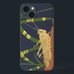 Grasshopper in Green Grass on Blue Background iPhone 13 Case<br><div class="desc">The deep green of the grass in this painting merges perfectly with the blue background,  creating a feeling of evening in this piece by Nina Tenser. Both colours contrast with the pale of the grasshopper. Nature lovers should purchase this piece and place it on their favourite wall!</div>